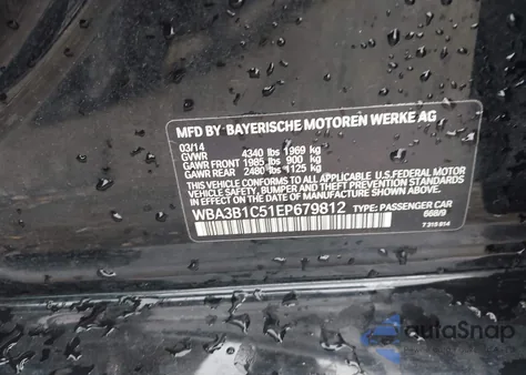 2014 BMW 320I from USA, damaged, VIN WBA3B1C51EP679812